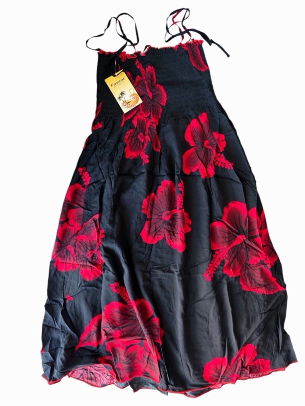 FAVANT SUNDRESS WOMENS ONE SZ BLACK DARK Red SPAGHETTI STRAP SHORT ELASTIC TUBE